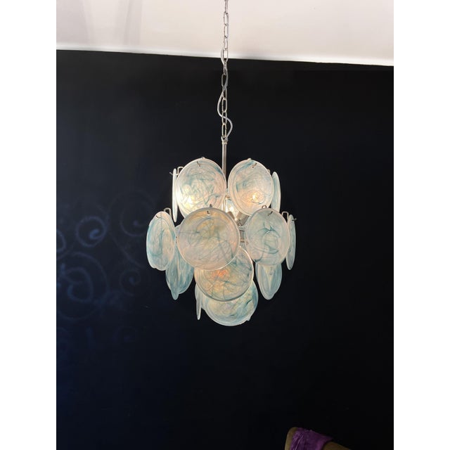Blue Vintage Italian Blue Murano Glass Disc Chandelier For Sale - Image 8 of 16