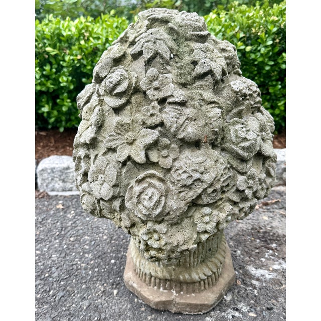 Cast Stone Flower Basket Garden Ornament Sculpture Mid 20th Century For Sale - Image 10 of 18