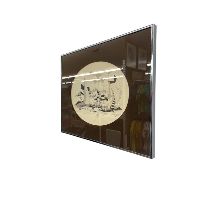 Late 20th Century Signed Nautical Pen-and-Ink Sailing Scene Artwork - Framed Maritime Illustration For Sale - Image 4 of 9