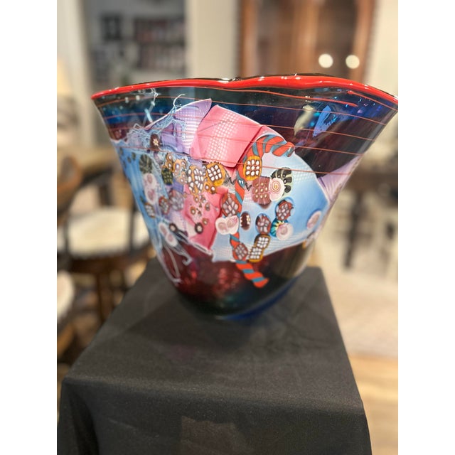 Ruby Red 1980s Wes Hunting Glass Art Vase For Sale - Image 8 of 8