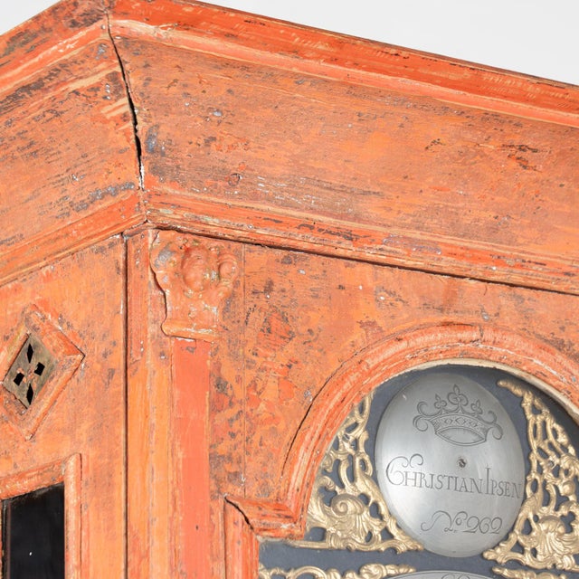 Wood Early 19th Century Original Hand Painted Tall Swedish Grandfather Clock For Sale - Image 7 of 14