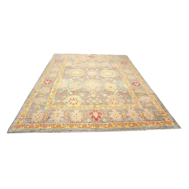 Persian Oushak Wool 8x11 Grey, Red, & Yellow Handmade Area Rug #1143973 For Sale - Image 4 of 10