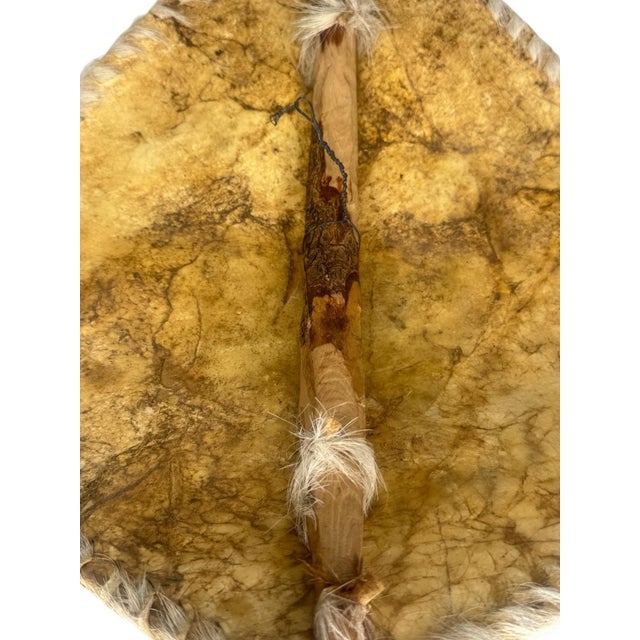 African Painted Animal Hide Shield Giraffe Safari Scene Braided Fur Edge Wall Art For Sale - Image 9 of 10