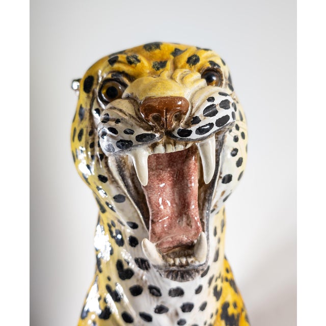 Yellow Mid-Century 32" Italian Terra Cotta Figure of a Leopard For Sale - Image 8 of 11