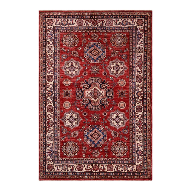 Southwestern Super Kazak Red/Beige Wool Rug - 5'9'' X 7'9'' For Sale