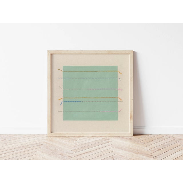 Mid-Century Modern Sage Green Square Geometric Minimalist Art Print by Emily Keating Snyder, 24 X 24 Print in Wood Frame For Sale - Image 3 of 4
