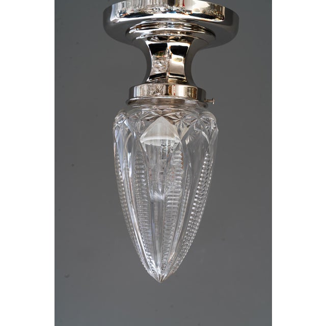 Silver Vintage Nickel-Plated Ceiling Lamps with Cut Glass Shades, 1920, Set of 2 For Sale - Image 8 of 17