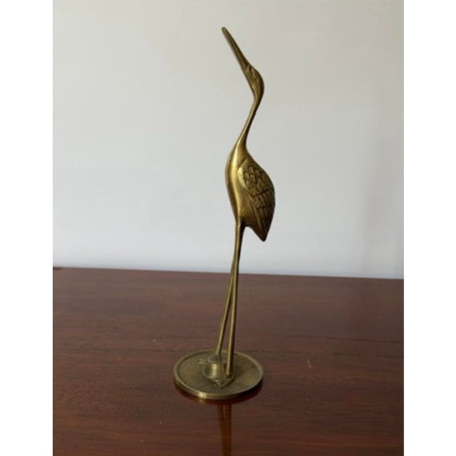 1970s Pair of Vintage Mid-Century Solid Brass Crane Heron Sculptures For Sale - Image 5 of 8