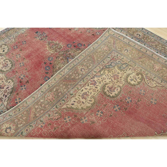 Tabriz Rug 9’5” X 12’11” Pink Wool Vintage Distressed Hand-Knotted Carpet For Sale - Image 13 of 15