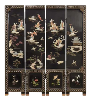 Chinese Export Four Panel Carved Soapstone Coromandel Screen