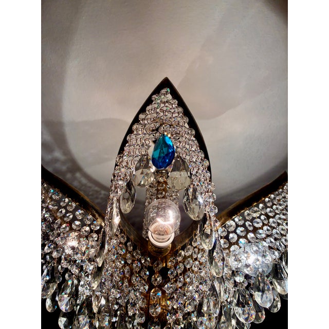 Glass 1960s Mid-Century Modern Crystal Chandelier With Aqua Blue Drops - Solid Brass Leaf Design Lighting - Rewired & Working⁠ For Sale - Image 7 of 18