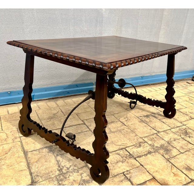 Baroque 18th Century Refectory Spanish Table With Lyre Legs and Iron Stretcher For Sale - Image 3 of 10