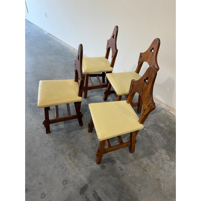 Late 20th Century Late 20th Century Brutalist Arts and Crafts Keyhole Dining Chairs, Set of 4 For Sale - Image 5 of 12
