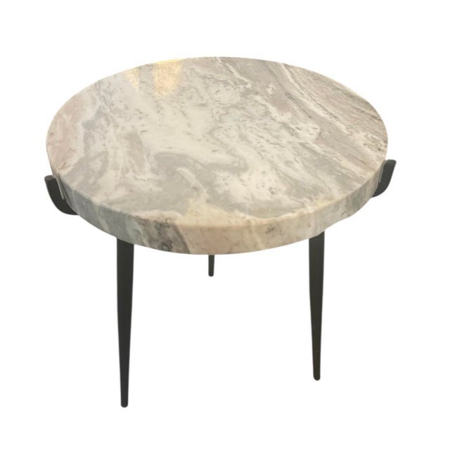 Contemporary Contemporary Round White Marble Side Table With Slim Black Tapered Legs For Sale - Image 3 of 7