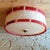 This is a whimsical, art deco, flush mount, ceiling light cover shade in the manner of a toy snare drum. The molded glass...