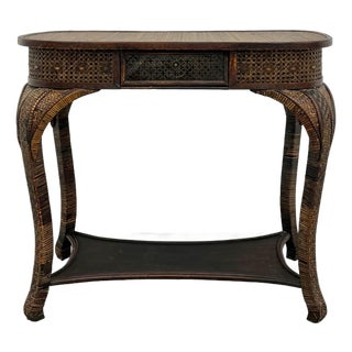 Vintage Woven Rattan Writing Desk For Sale