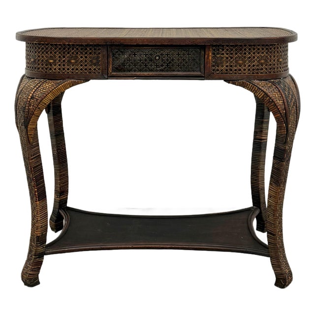 Vintage Woven Rattan Writing Desk For Sale