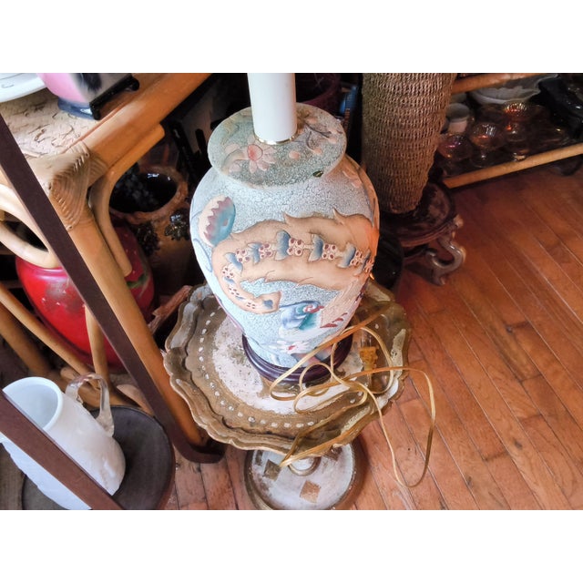 Vintage Frederick Cooper Tobacco Leaf Table Lamp Featuring Hand-Painted Floral and Bird Motifs. For Sale - Image 12 of 18