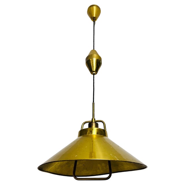Golden Brass Pendant Lamp attributed to Fritzschlägel for Lyfa, 1970s For Sale