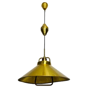 Golden Brass Pendant Lamp attributed to Fritzschlägel for Lyfa, 1970s