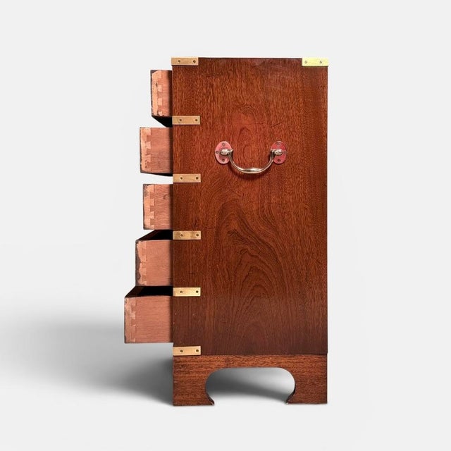 Mid-Century British Campaign Style Chest of Drawers For Sale - Image 4 of 10