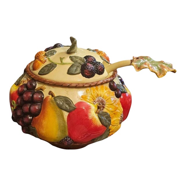 1980s Burton & Burton Cottagecore Harvest Soup Tureen With Ladle For Sale