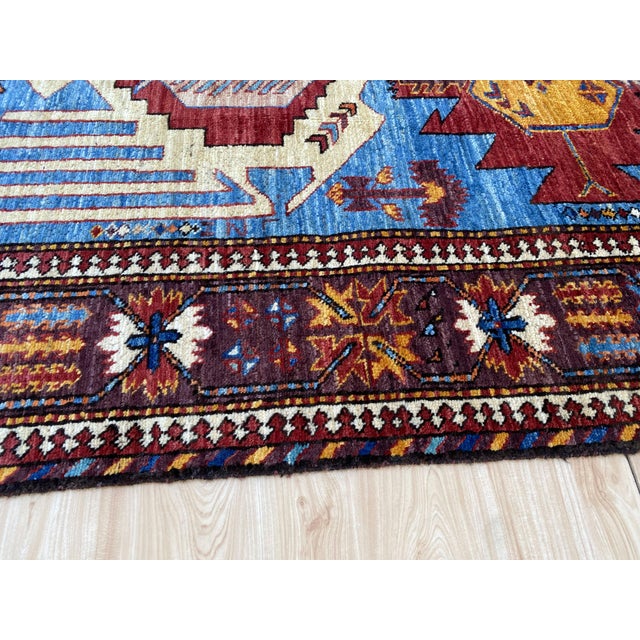 Traditional 5x7 Ft. Blue Karachov Kazak Design Handknotted Wool Rug For Sale - Image 3 of 10