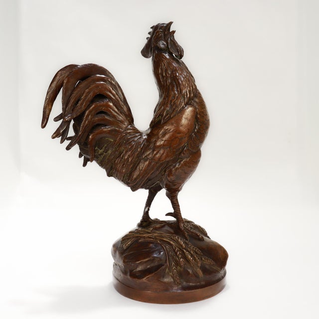 Susse Freres Susse Freres Coq Français Chantant French Bronze Rooster Sculpture Af. Aug. Cain For Sale - Image 4 of 11