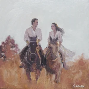 Original Oil Painting of Romantic Horse Riding