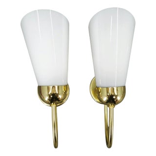 Brass Opaline Wall Lights by Kamenický Šenov, 1970s, Set of 2 For Sale