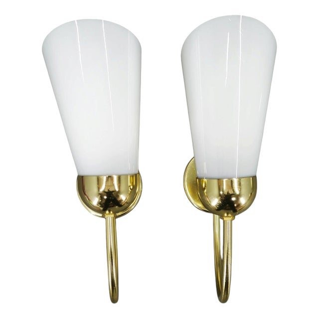 Brass Opaline Wall Lights by Kamenický Šenov, 1970s, Set of 2 For Sale