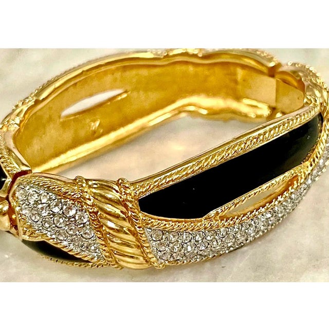 Modern Swarovski Black Enamel and Crystal Clamper Cuff For Sale - Image 3 of 8