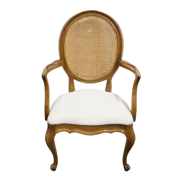 French Provincial White of Mebane Country French Provincial Caned Round Back Dining Arm Chair For Sale - Image 3 of 9