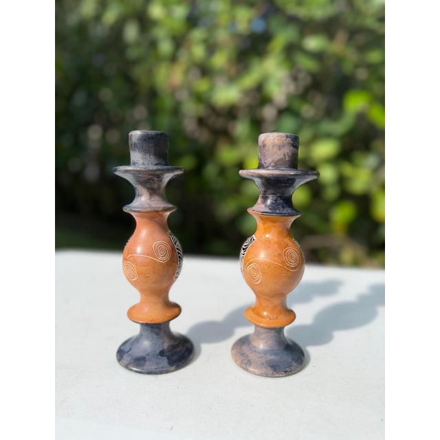 Stone Vintage Postmodern Carved Soapstone Candlesticks , a Pair For Sale - Image 7 of 11