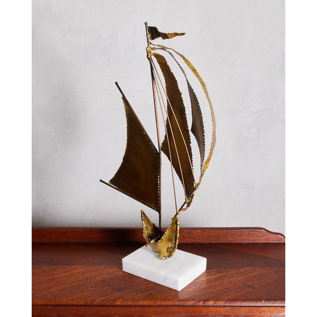 Brass and Marble Sailboat Sculpture For Sale - Image 9 of 10