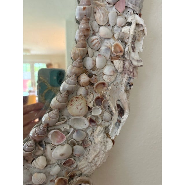 Vintage Coastal Hand Made Seashell Grotto Mirror For Sale - Image 10 of 12