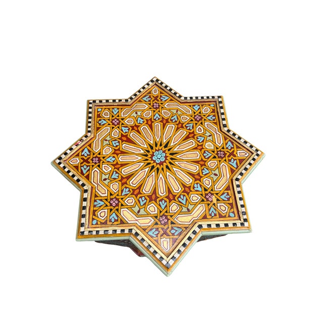 Moroccan Star Shaped Hand Painted Side Tables a Pair For Sale - Image 11 of 17