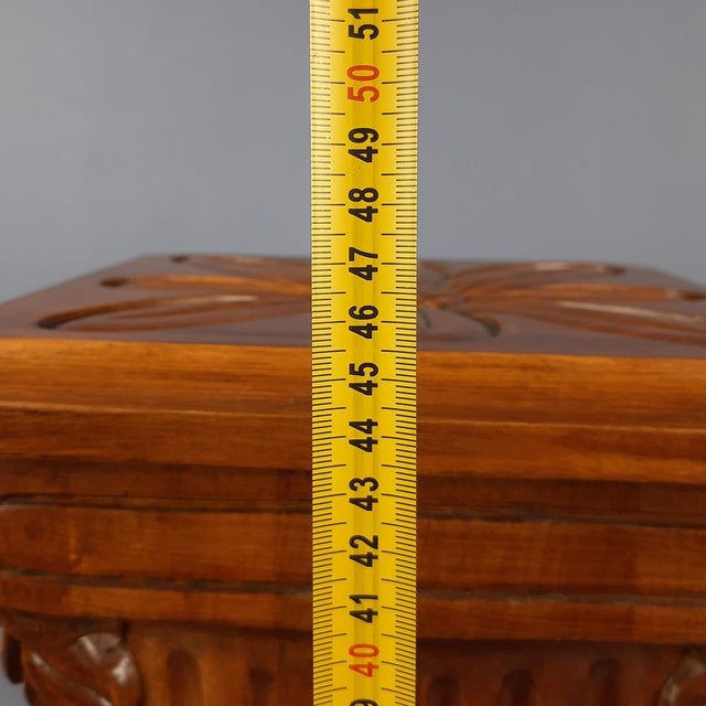 Wooden Column Pedestal with Carved Flower Base, 1960s For Sale - Image 12 of 14