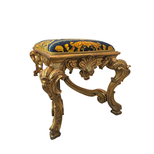 1960s 1960s Giltwood Bench With Versace Upholstery For Sale - Image 5 of 7
