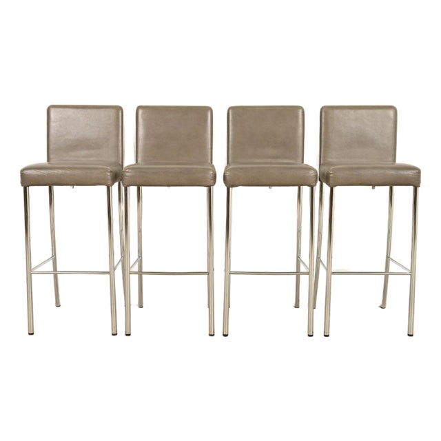 Steelcase Coalesse Modern Leather and Chrome Bar Stools, Set of Four For Sale