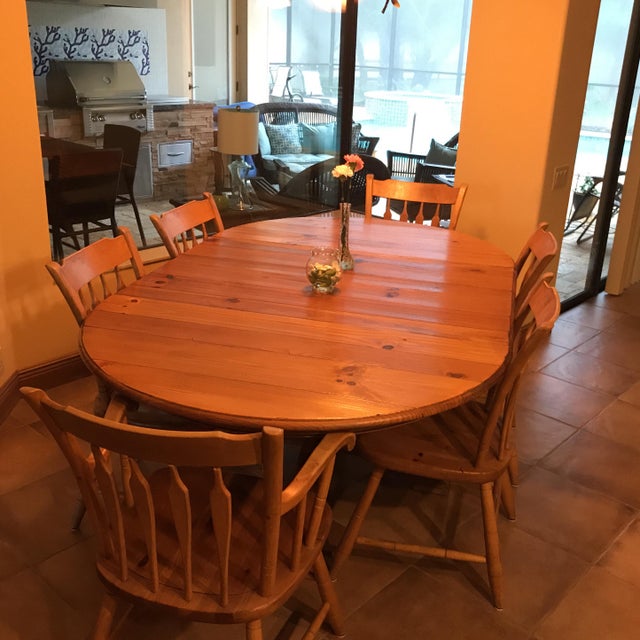 Ethan Allen Farmhouse Pine Table & Chairs Set of 7 Chairish