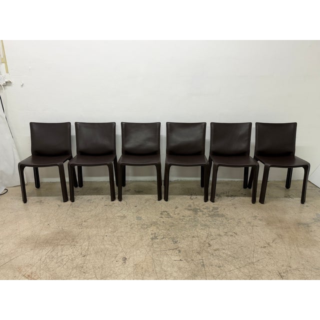 Modern Mario Bellini Cab 413 Brown Leather Dining Chairs for Cassina - Set of Six For Sale - Image 3 of 18