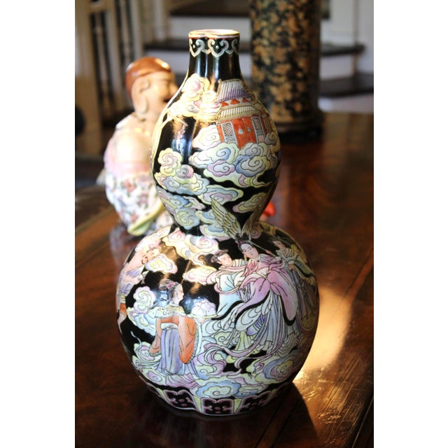 Antique Chinese Famille Noir Porcelain Vase, Double Gourd Shape, Qing Dynsty 15" For Sale - Image 13 of 13