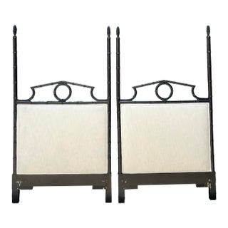 Vintage Faux Bamboo Pediment Twin Headboards - A Pair For Sale