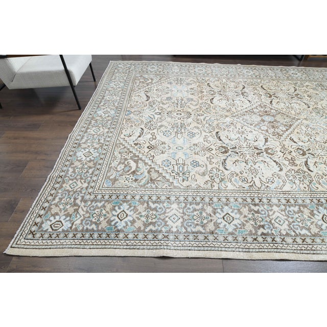 1970s 1970s Vintage Persian Handmade Wool Cotton Beige Area Rug For Sale - Image 5 of 11