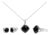 Sterling Silver Cushion Onyx 3-Piece Jewelry Set Ring Earrings Pendant 18 Inch Cable Chain For Sale