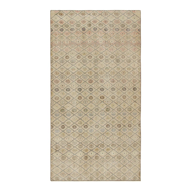 1960s Vintage Zeki Müren Rug in Beige With Lattice and Floral Patterns, by Rug & Kilim For Sale