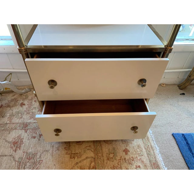 Tall Brass and White Laquer Etagere With 2 Drawers For Sale In Philadelphia - Image 6 of 11