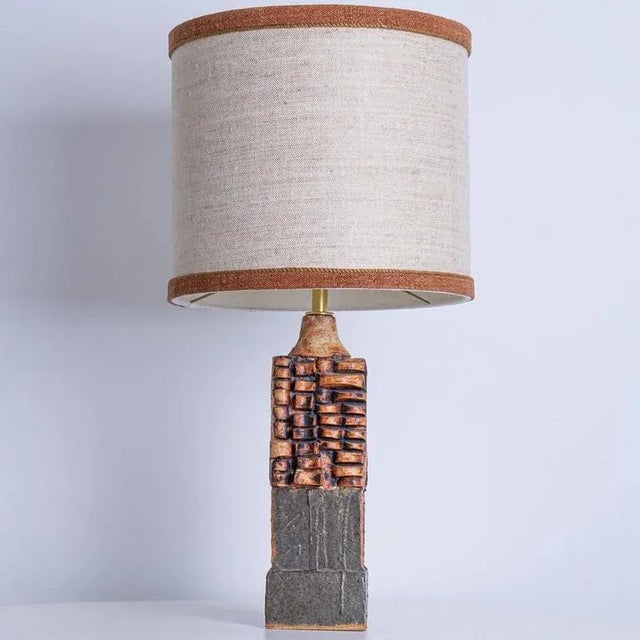 Ceramic Table Lamp with Beige Brique Lampshade attributed to R. Houben, 1970s For Sale - Image 12 of 12