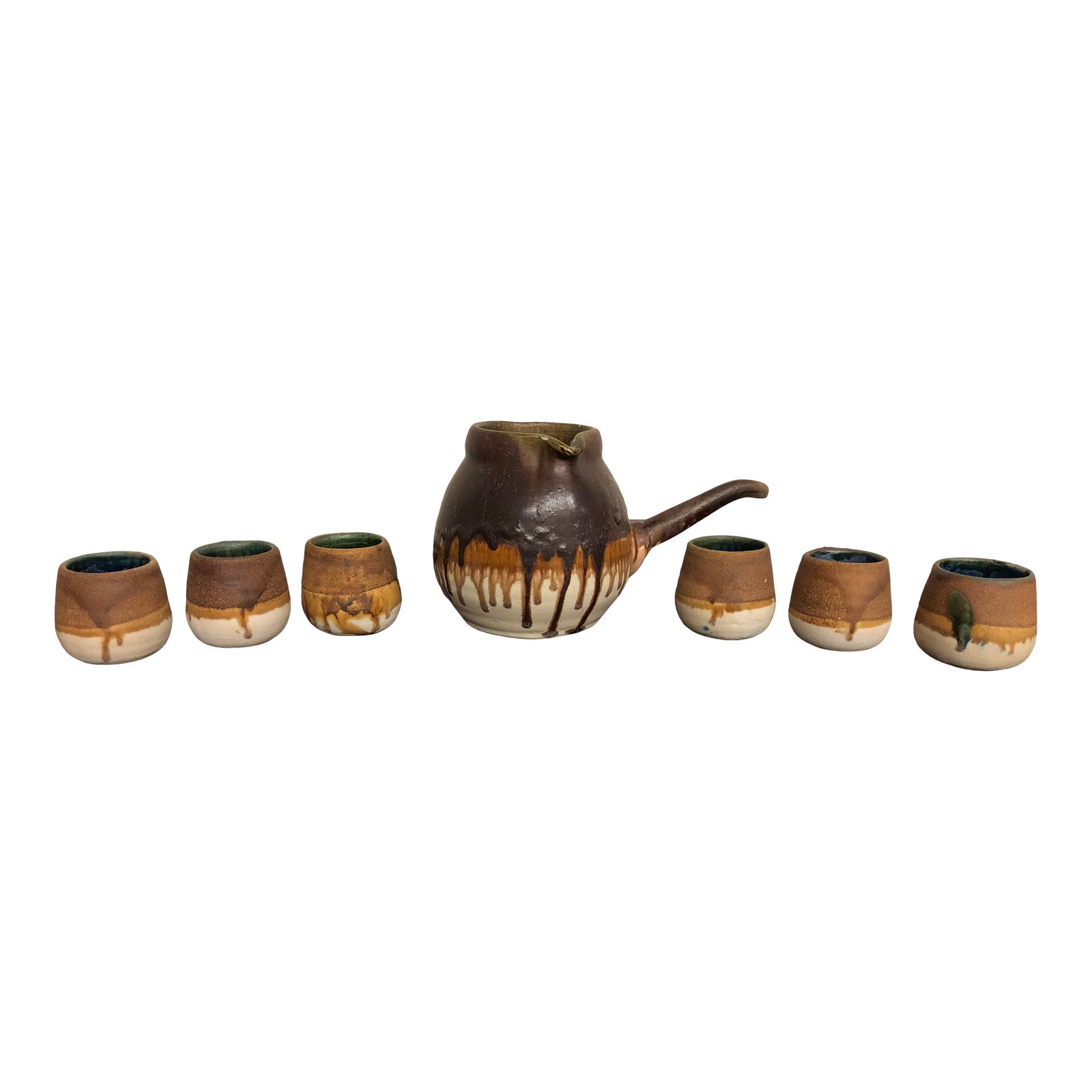 Vintage Stoneware Pitcher and Cup Set Jug and 6 Cups Chairish